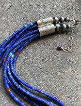 Load image into Gallery viewer, Sterling Silver Multi Strand Multi Stone Lapis Bead Necklace. 22 Inch