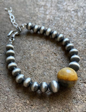 Load image into Gallery viewer, Bumblebee Jasper W Navajo Pearls Sterling Silver Bead Bracelet.