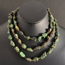 Load image into Gallery viewer, Sterling Silver Green Turquoise Nuggets with Heishi Bead Necklace. 60 inch