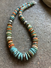 Load image into Gallery viewer, Sterling Silver Graduated Turquoise Spiny Oyster Bead Necklace 18 Inch