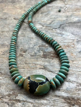 Load image into Gallery viewer, Sterling Silver Graduated Green Turquoise Bead Necklace. 18 inch