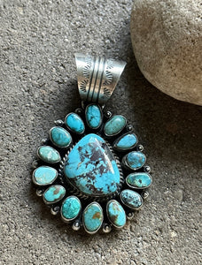 Native American Sterling Silver Turquoise Cluster Pendant. KY