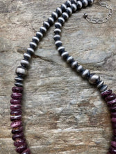 Load image into Gallery viewer, Sterling Silver Purple Spiny Oyster with Navajo Pearls Bead Necklace. 18 inch