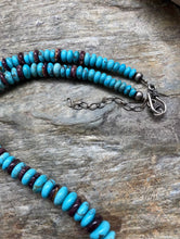 Load image into Gallery viewer, Sterling Silver Purple Spiny Oyster with Turquoise Bead Necklace. 22 inch