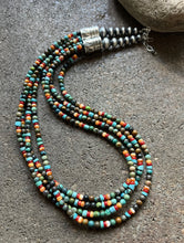 Load image into Gallery viewer, Sterling Silver Multi Strand Multi Stone Bead Necklace. 22 inch