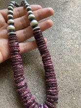 Load image into Gallery viewer, Sterling Silver Graduated Purple Spiny Oyster Bead Necklace 18”