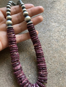 Sterling Silver Graduated Purple Spiny Oyster Bead Necklace 18”