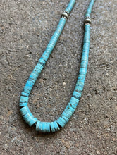 Load image into Gallery viewer, Sterling Silver Graduated Blue Turquoise Heishi Bead Necklace. 18 inch