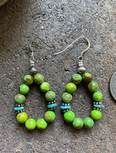 Load image into Gallery viewer, Sterling Silver Green Blue Turquoise Bead Loop Earrings.