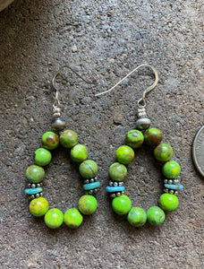 Sterling Silver Green Blue Turquoise Bead Loop Earrings.