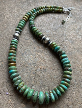 Load image into Gallery viewer, Sterling Silver Graduated Green Turquoise Bead Necklace. 18 inch