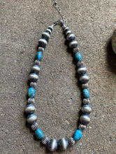 Load image into Gallery viewer, Sterling Silver Turquoise W Navajo Pearls Choker Bead Necklace. 14 inch