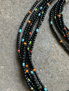 Sterling Silver Multi Strand Black Onyx Multi Stone Bead Necklace. 24 Inch