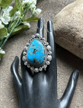 Load image into Gallery viewer, Native American Sterling Silver Turquoise Adjustable Ring. KY
