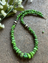 Load image into Gallery viewer, Sterling Silver Graduated Green Turquoise Bead Necklace. 18 inch