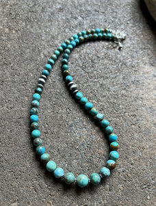 Sterling Silver Round Turquoise Bead Necklace 18 inch