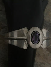 Load image into Gallery viewer, Vintage Old Pawn Navajo Sterling Silver Amethyst Cuff Bracelet. J W Toadlena