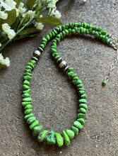 Load image into Gallery viewer, Sterling Silver Graduated Green Turquoise Bead Necklace. 18 inch