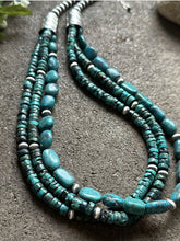 Load image into Gallery viewer, Sterling Silver Multi Strand Turquoise W Pearls Bead Necklace. 24 inch
