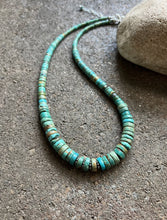 Load image into Gallery viewer, Sterling Silver Graduated Heishi Turquoise Bead Necklace. 17 inch