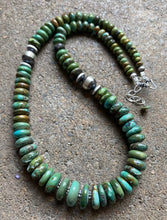 Load image into Gallery viewer, Sterling Silver Graduated Green Turquoise Bead Necklace. 18 inch