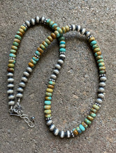 Load image into Gallery viewer, Sterling Silver Turquoise W 6mm Pearls Bead Necklace. 18 inch