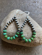 Load image into Gallery viewer, Sterling Silver Green Turquoise W Pearls Bead Loop Earrings.