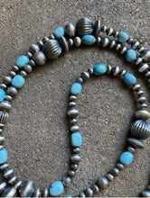 Load image into Gallery viewer, Sterling Silver Turquoise W Navajo Pearls Bead Necklace 44 Inch