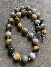 Load image into Gallery viewer, Sterling Silver Round Bumblebee Jasper Pearls Bead Necklace. 18 inch