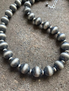Sterling Silver 12mm 18 Inch Navajo Pearls Bead Necklace.