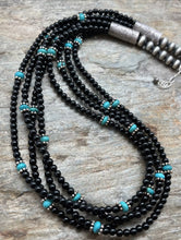 Load image into Gallery viewer, Sterling Silver Multi Strand Black Onyx with Turquoise Bead Necklace. 22 Inch