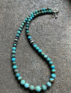 Sterling Silver Round Turquoise Bead Necklace 18 inch