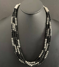 Load image into Gallery viewer, Sterling Silver Multi Strand Black Onyx W Navajo Pearls Bead Necklace. 25.5 Inch