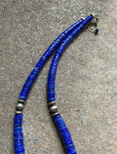 Load image into Gallery viewer, Sterling Silver Lapis Heishi Bead Necklace. 18 inch