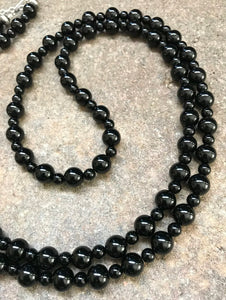 Sterling Silver Black Onyx Bead Necklace. 47 inch