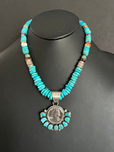 Load image into Gallery viewer, Navajo Sterling silver turquoise coin pendant necklace 18 Inch