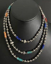 Load image into Gallery viewer, Long Sterling Silver Multi Stone Bead Necklace. 60 inch