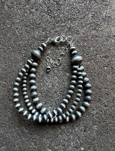 Sterling Silver 4mm 5mm 6mm Pearls Multi Strand Bead Bracelet. 7 inch