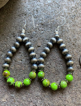 Load image into Gallery viewer, Sterling Silver Green Turquoise W Pearls Bead Loop Earrings.