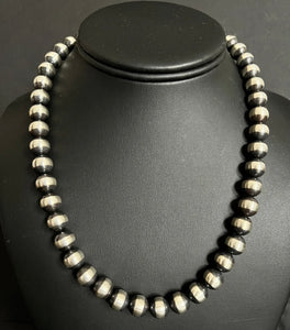 Sterling Silver 10mm Pearls Bead Necklace. 18 Inch