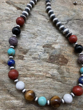 Load image into Gallery viewer, Sterling Silver Multi Stone Round W Navajo Pearls Bead Necklace 18 inch