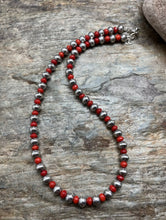 Load image into Gallery viewer, Sterling Silver Stamped Pearls Coral Bead Necklace 18 inch
