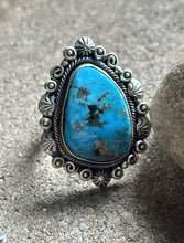 Load image into Gallery viewer, Native American Sterling Silver Turquoise Adjustable Ring. KY