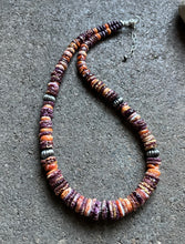 Load image into Gallery viewer, Sterling Silver Graduated Purple Orange Spiny Oyster Bead Necklace 18 Inch