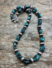 Load image into Gallery viewer, Sterling Silver Turquoise Nuggets Pearls Bead Necklace. 19 inch