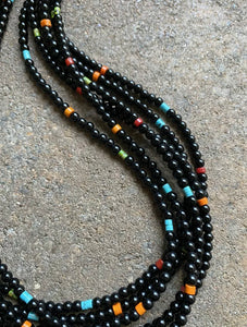 Sterling Silver Multi Strand Black Onyx Multi Stone Bead Necklace. 24 Inch