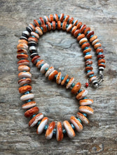 Load image into Gallery viewer, Sterling Silver Graduated Spiny Oyster Turquoise Bead Necklace 25 inch