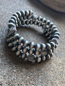 Sterling Silver Pearls Spiral Wrap Bead Bracelet. Free Size