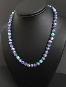 Sterling Silver Lapis Turquoise Bead Necklace. 18 inch