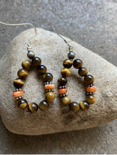 Load image into Gallery viewer, Sterling Silver Tiger’s Eye Spiny Oyster Bead Loop Earrings.